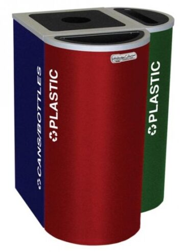 Ex-Cell Kaiser RC-KDHR-C RBX 8-gal recycling receptacle- half round top and Cans-Bottles decal- Ruby Testure finish