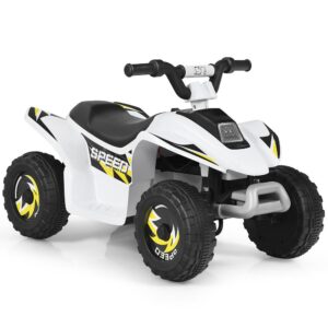 Costway 6-Volt Kids Electric Quad ATV 4 Wheels Ride-On Toy Toddlers Forward and Reverse in White, Whites