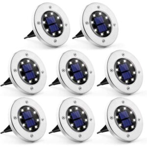 GIGALUMI Solar White LED Ground Path Light with Waterproof (8-Pack)