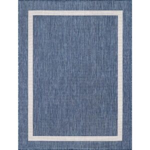 Beverly Rug Waikiki Blue/White 5 ft. x 7 ft. Bordered Indoor/Outdoor Area Rug