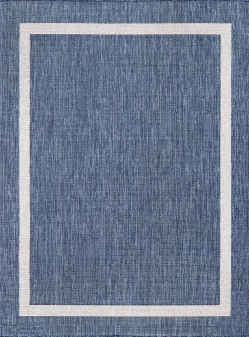 5 X 7 Blue White Waikiki Modern Bordered Indoor Outdoor Area Rug