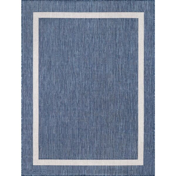 Beverly Rug Waikiki Blue/White 5 ft. x 7 ft. Bordered Indoor/Outdoor Area Rug