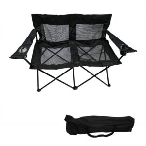 Trademark Innovations Loveseat Style Double Camp Chair with Steel Frame and Mesh Seat and Back, Black