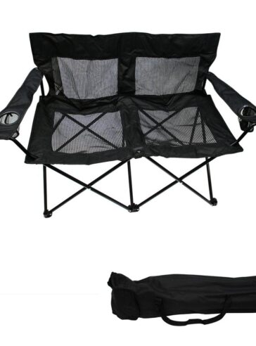 Loveseat Style Double Camp Chair with Steel Frame and Mesh Seat and Back (Black)