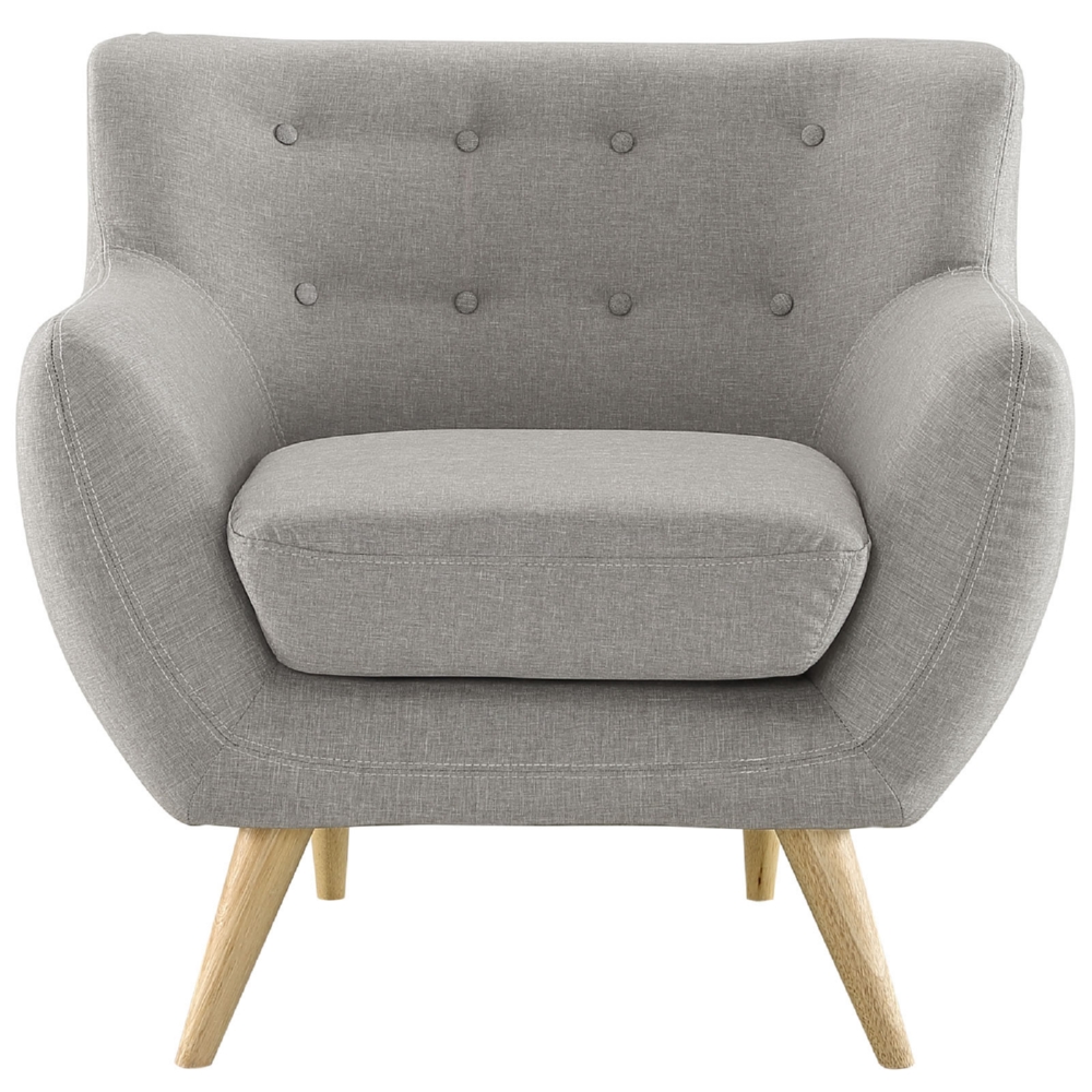 EastEnd EEI-1631-LGR Remark Armchair in Tufted Light Gray Fabric with Natural Finish Wood Legs