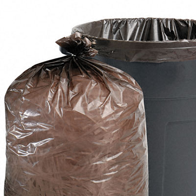 Total Recycled Content Trash Bags 65 gal 1.5mil 50 x 51 Brown 100/Carton