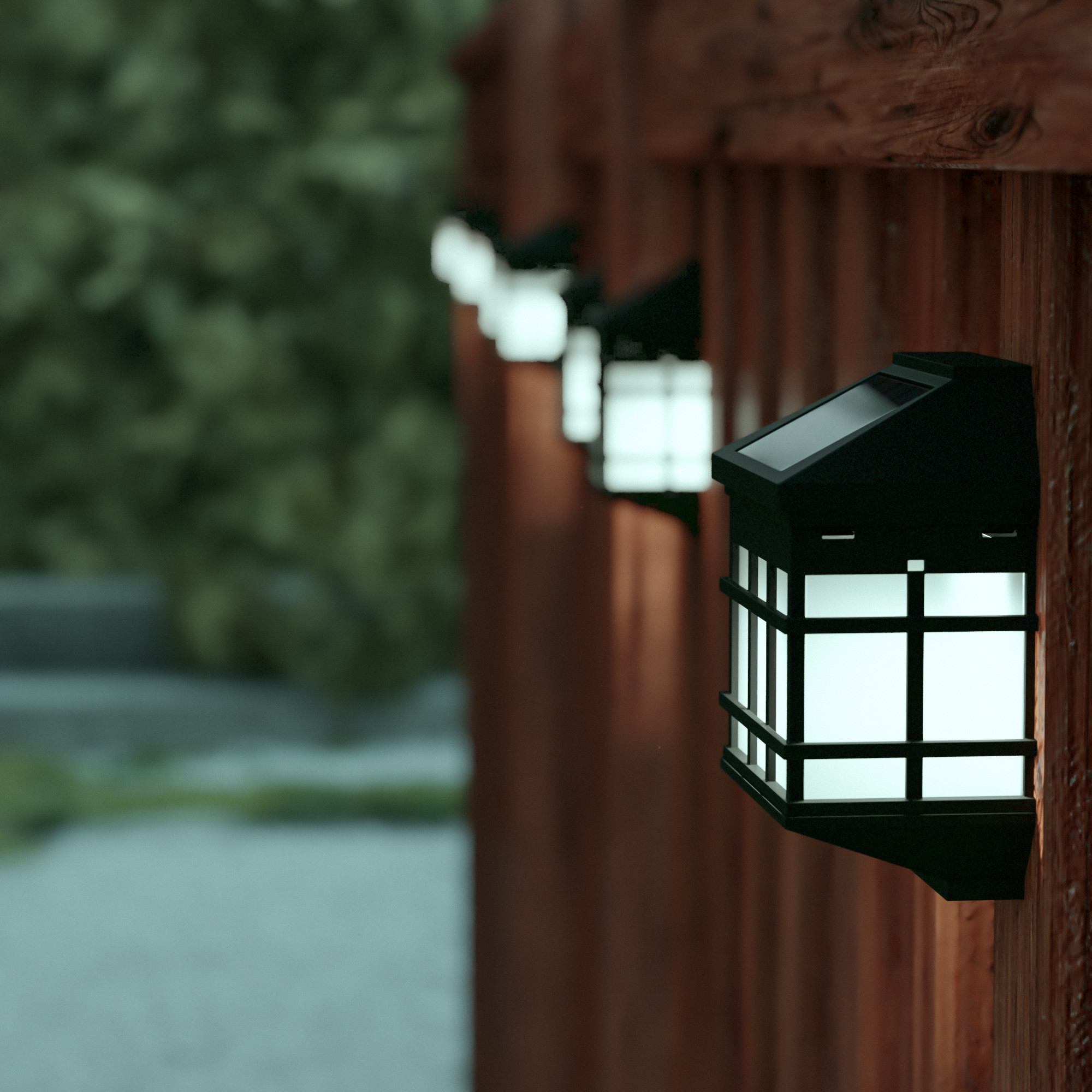 James Allan FFLA94253 Set of (6) 4.5" X 3.5" Outdoor LED Solar Lantern Style Wall Deck Fence Lights Black Outdoor Lighting Landscape Lighting