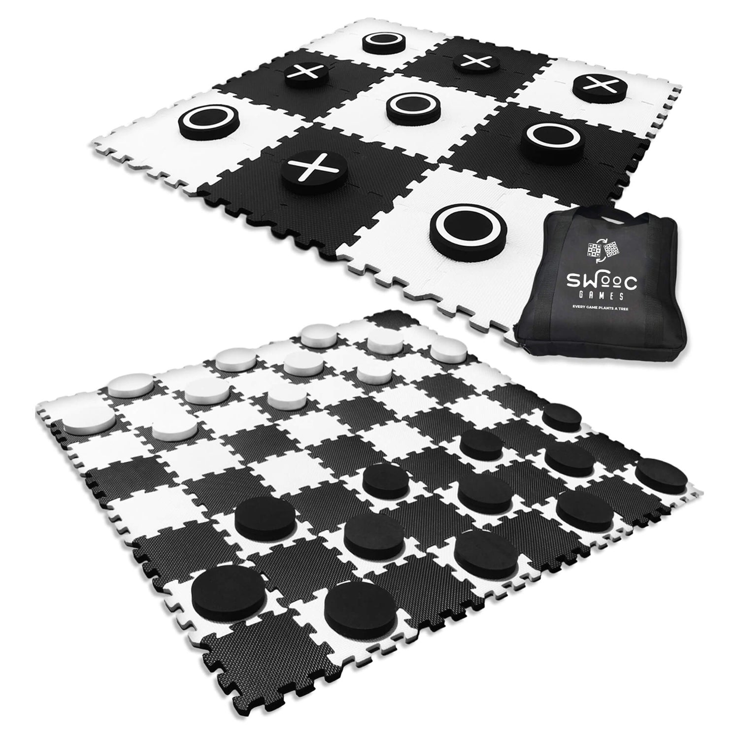 2-in-1 Giant Checkers & Tic Tac Toe Game in Black