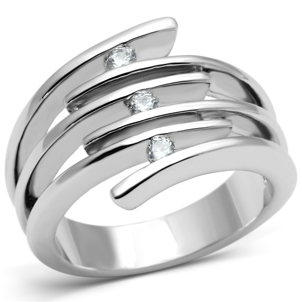 3W285-5 Women Rhodium Brass Ring with AAA Grade CZ in Clear - Size 5