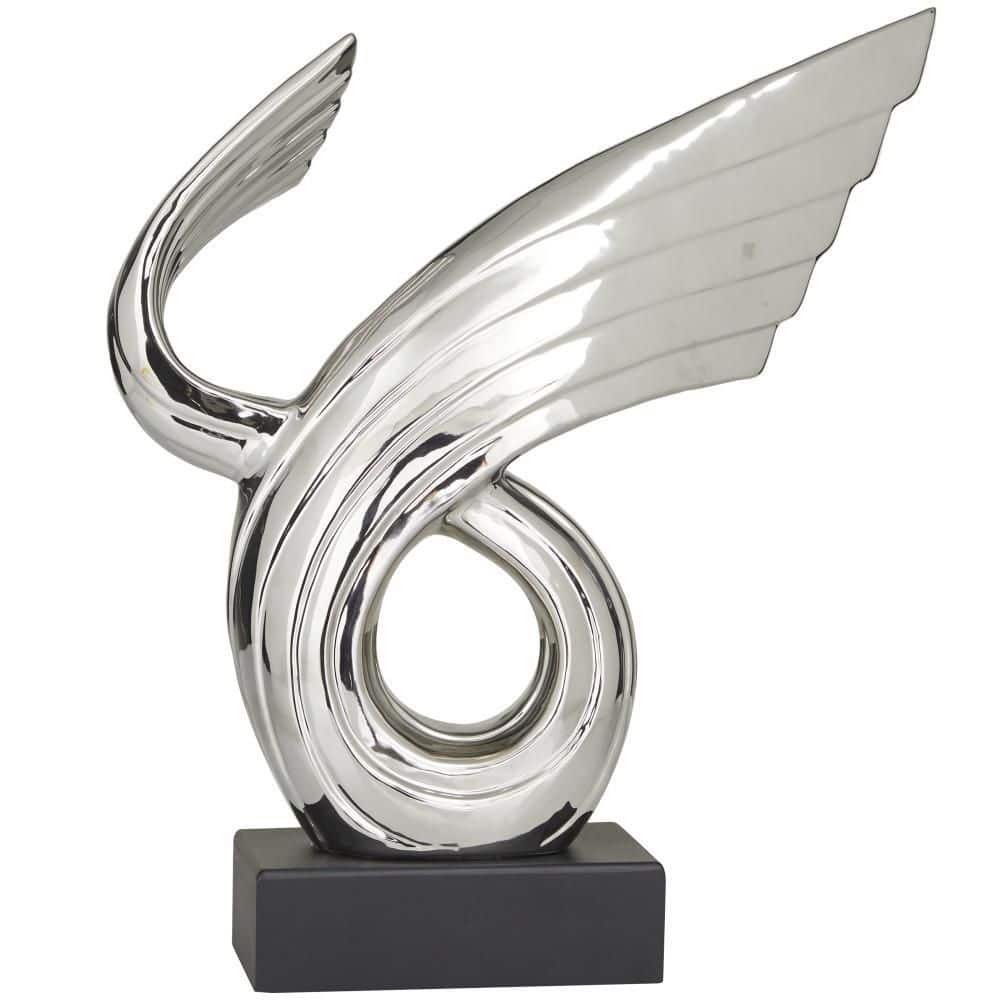 Litton Lane Silver Porcelain Wing Abstract Sculpture with Black Base