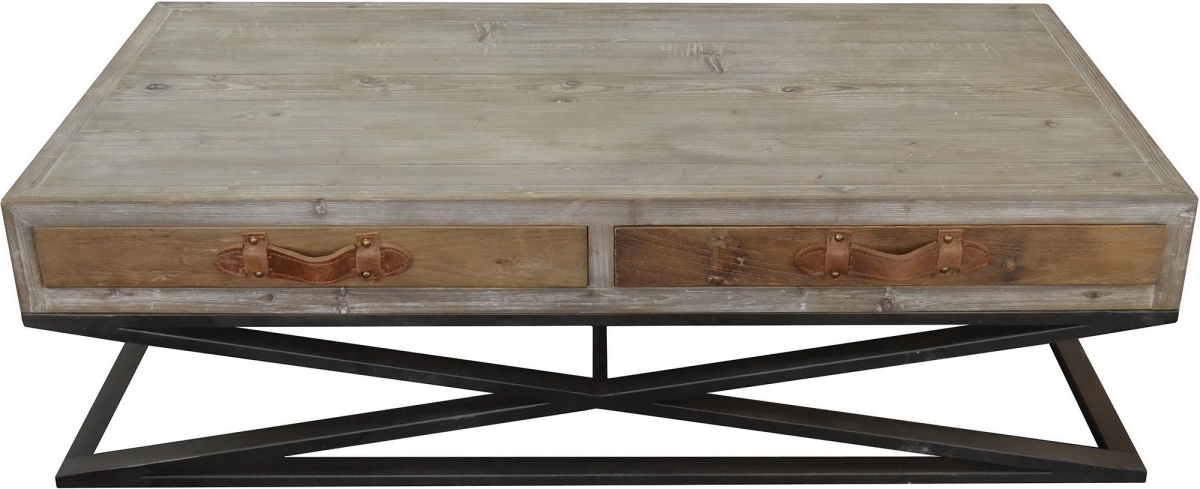 Rustic Handcrafted Natural Wood & Iron Coffee Table, Natural