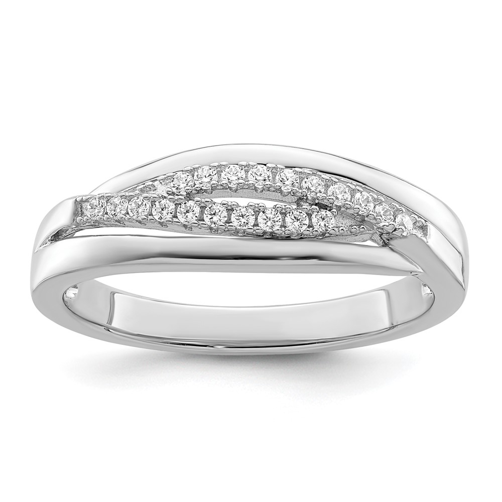Sterling Silver Rhodium-Plated CZ Twisted Band - Size 7