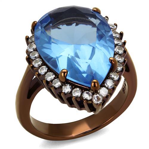 TK1564LC-8 Women IP Coffee Light Stainless Steel Ring with Top Grade Crystal in Light Sapphire - Size 8