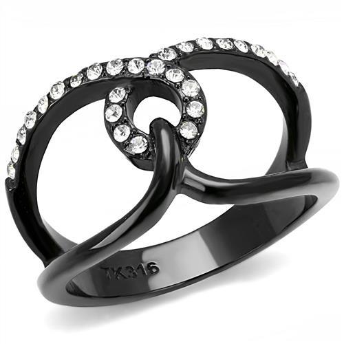 TK3166-7 Women IP Black Stainless Steel Ring with Top Grade Crystal in Clear - Size 7