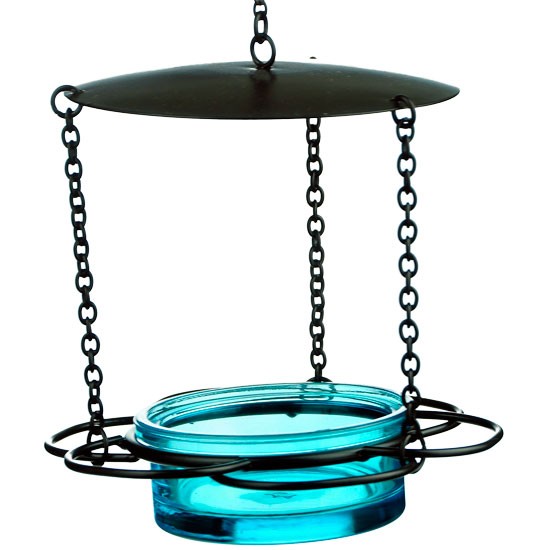 Couronne COURM44620009 Recycled Glass and Metal Hanging Floral Bird Feeder, Aqua