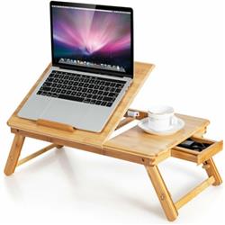 HW67948NA Bamboo Laptop Lap Tray with Adjustable Legs & Tilting Heat-Dissipation Top, Natural