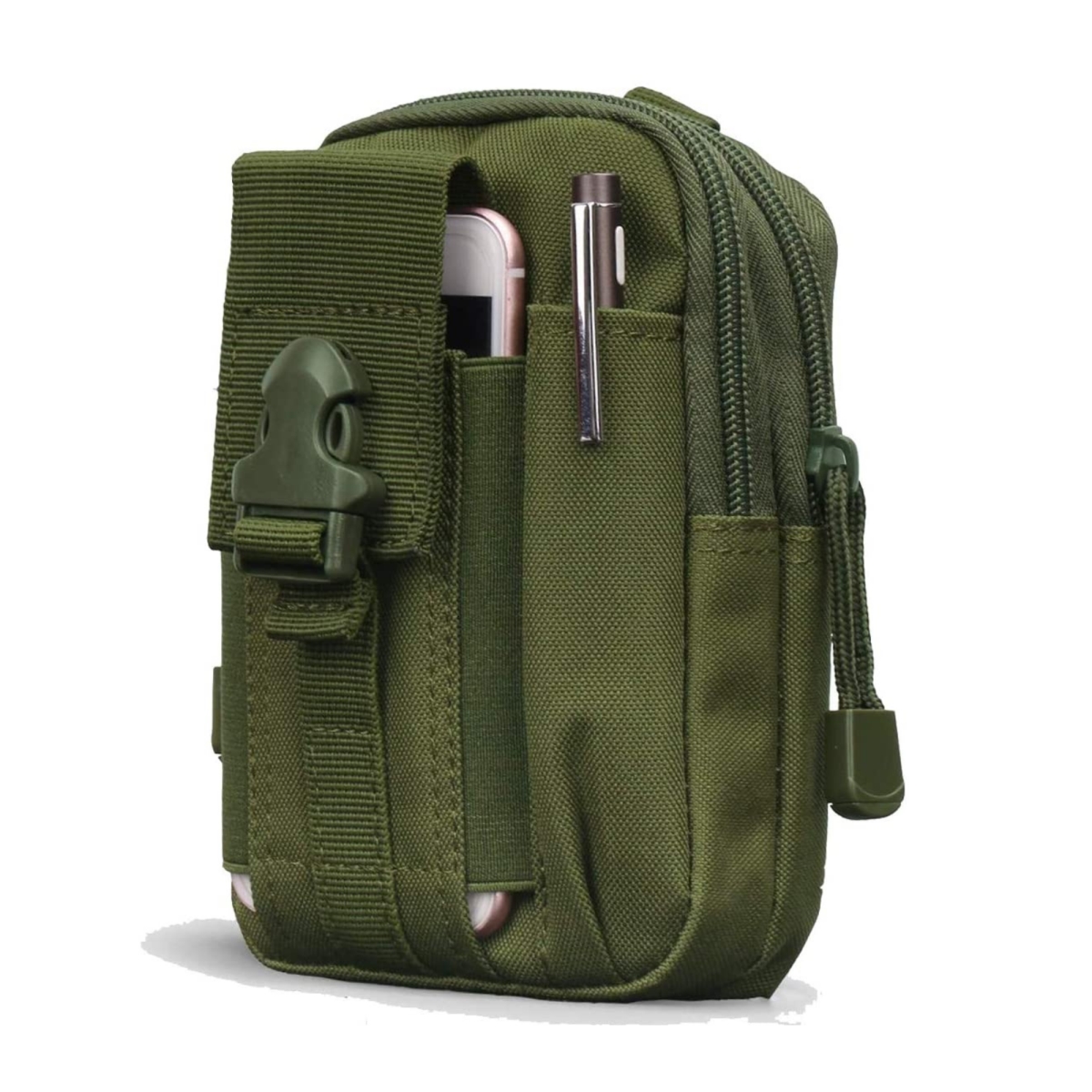 JG-SLNGBAG2-ARMGRN Tactical MOLLE Military Pouch Waist Bag for Hiking, Running & Outdoor Activities, Army Green