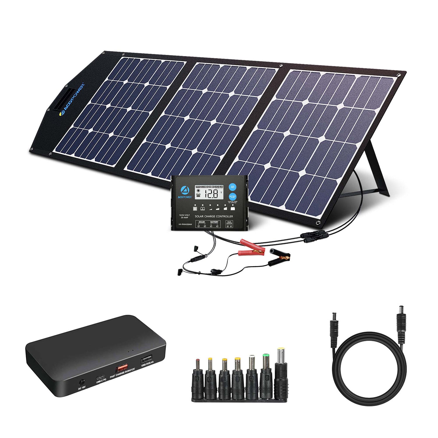 ACOPOWER LTK 120W Foldable Solar Panel Kit w/ ProteusX 20A Charge Controller in Black