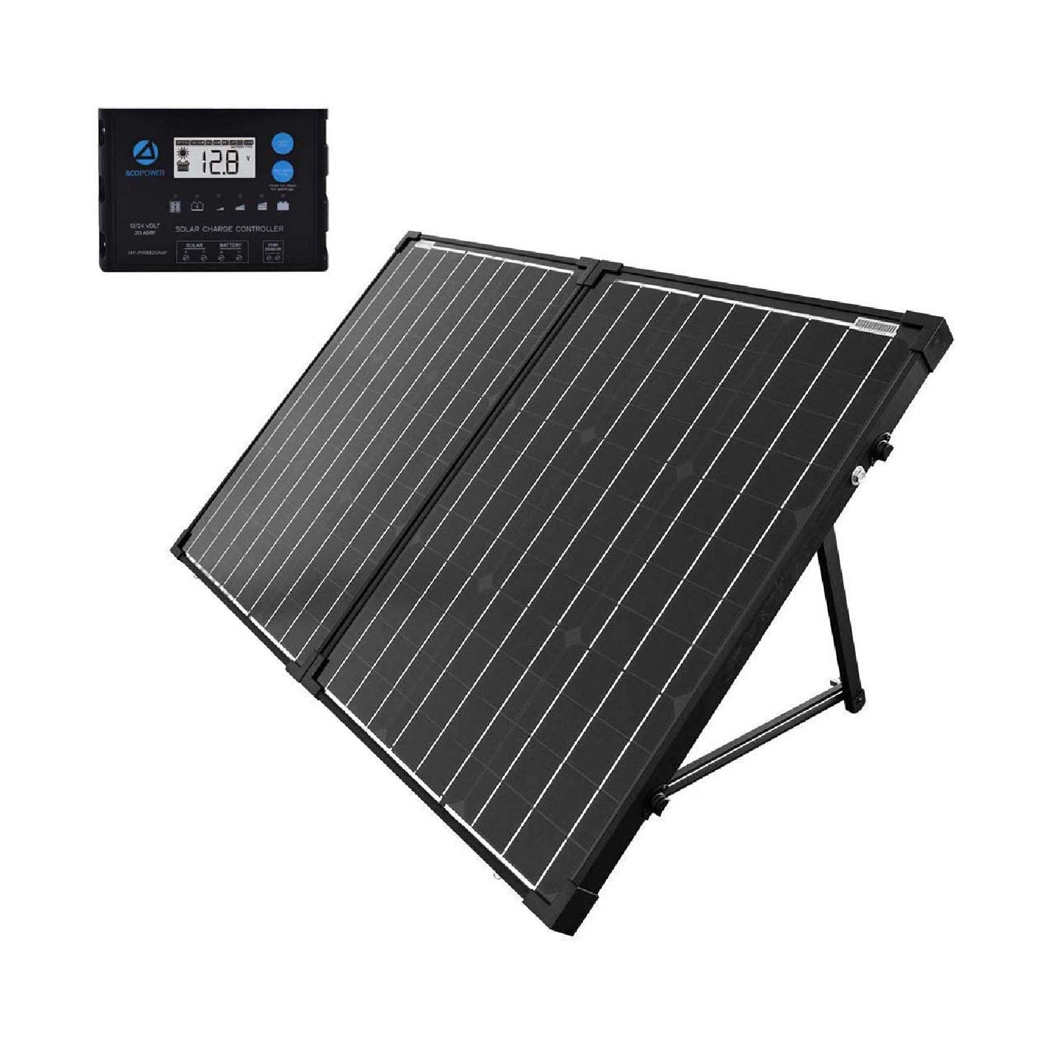 ACOPOWER PTK100W Portable Solar Panel kit, Foldable 2X 50w Mono Suitcase, proteusX 20A Charge Controller in Black