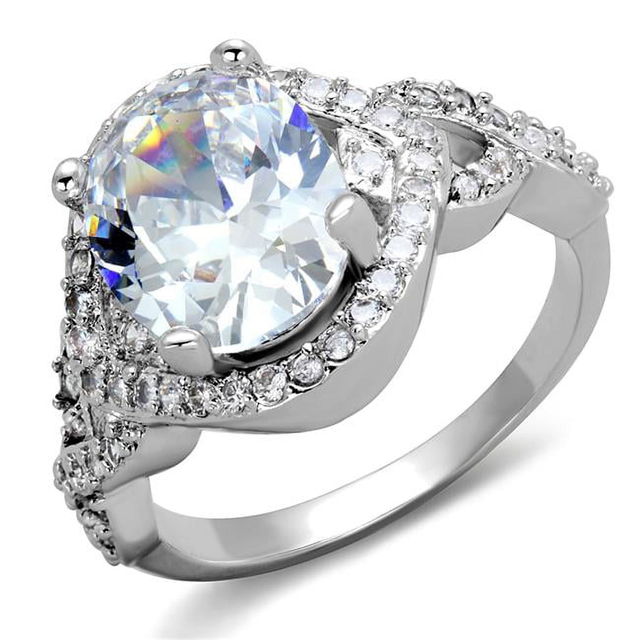 3W880-9 Women Rhodium Brass Ring with AAA Grade CZ in Clear - Size 9