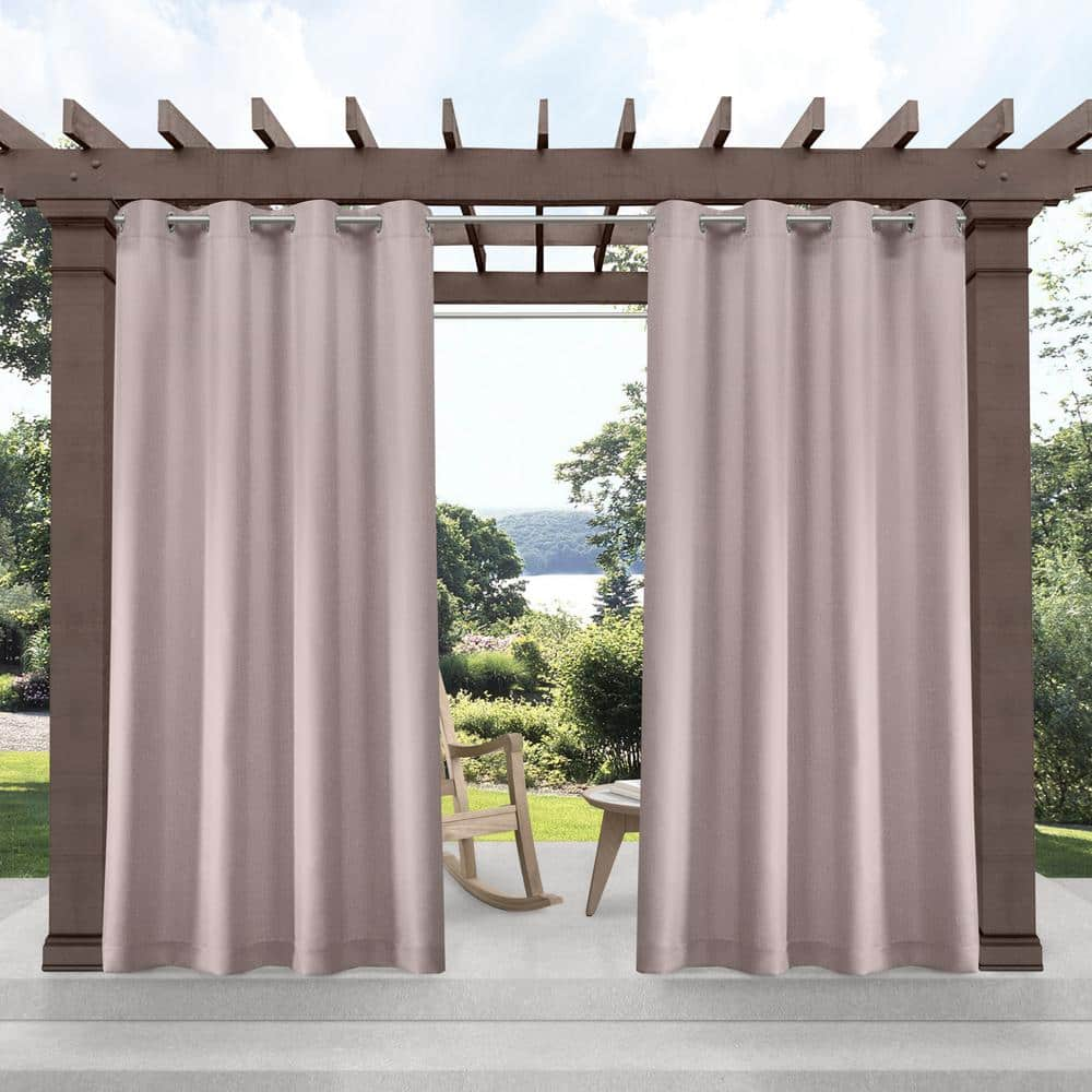 Biscayne Blush Solid Light Filtering Grommet Top Indoor/Outdoor Curtain, 54 in. W x 120 in. L (Set of 2)