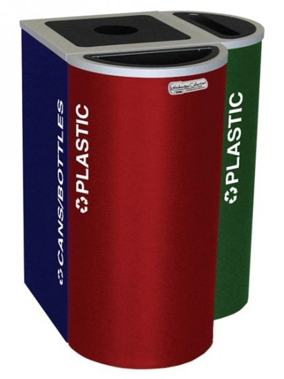 Ex-Cell Kaiser RC-KDHR-C RBX 8-gal recycling receptacle- half round top and Cans-Bottles decal- Ruby Testure finish