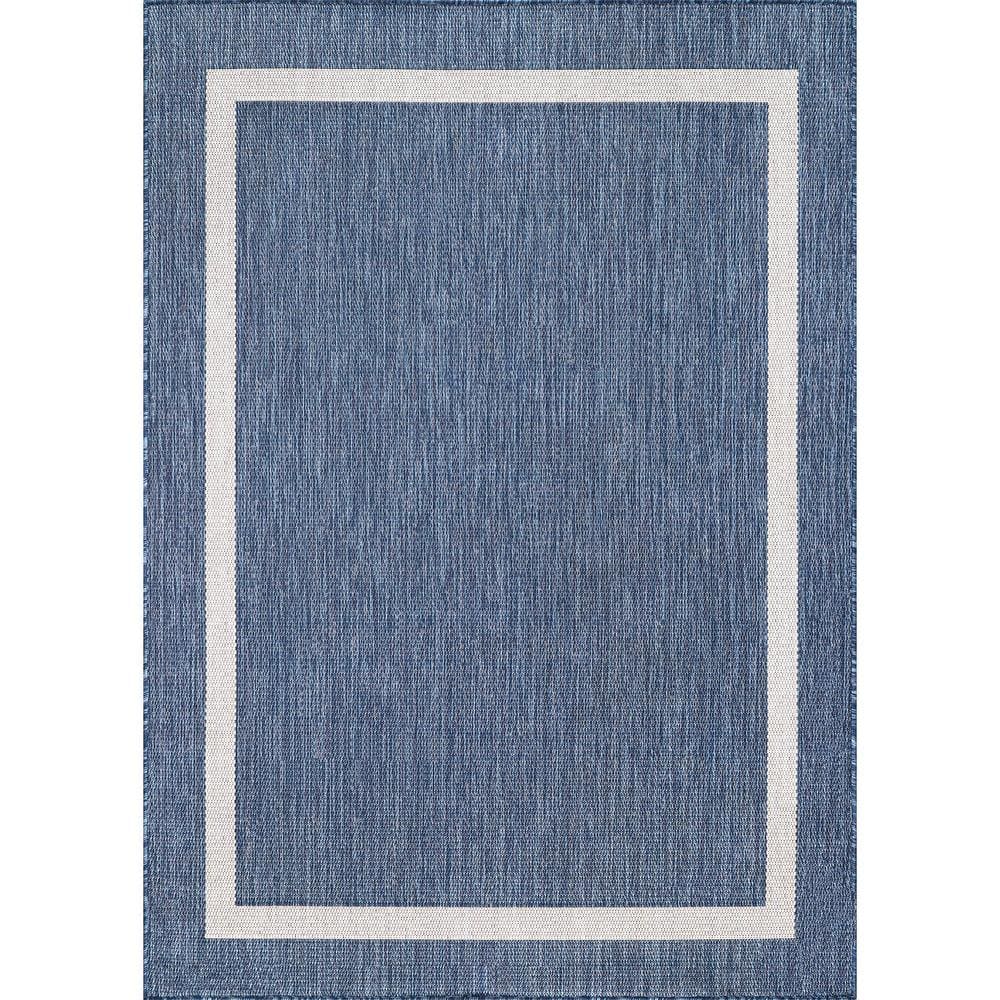 5 X 7 Blue White Waikiki Modern Bordered Indoor Outdoor Area Rug