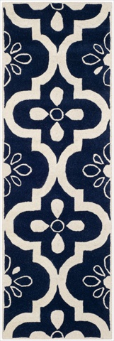 CHT751C-27 2 Ft. - 3 In. x 7 Ft. Runner- Contemporary Chatham Dark Blue And Ivory Hand Tufted Rug