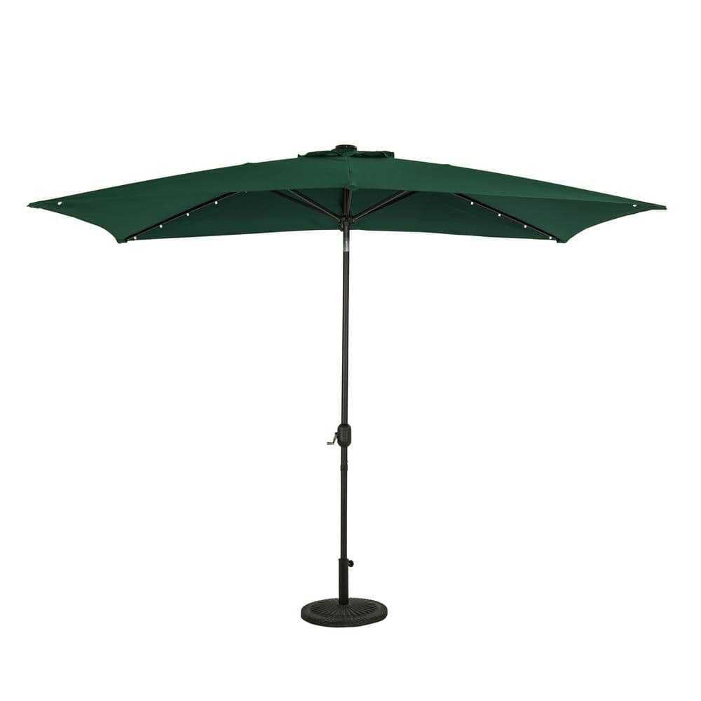 Nassau 10 ft. x 6.5 ft. Rectangle Market Umbrella with LED Bulb Lights in Hunter Green - Breez-Tex