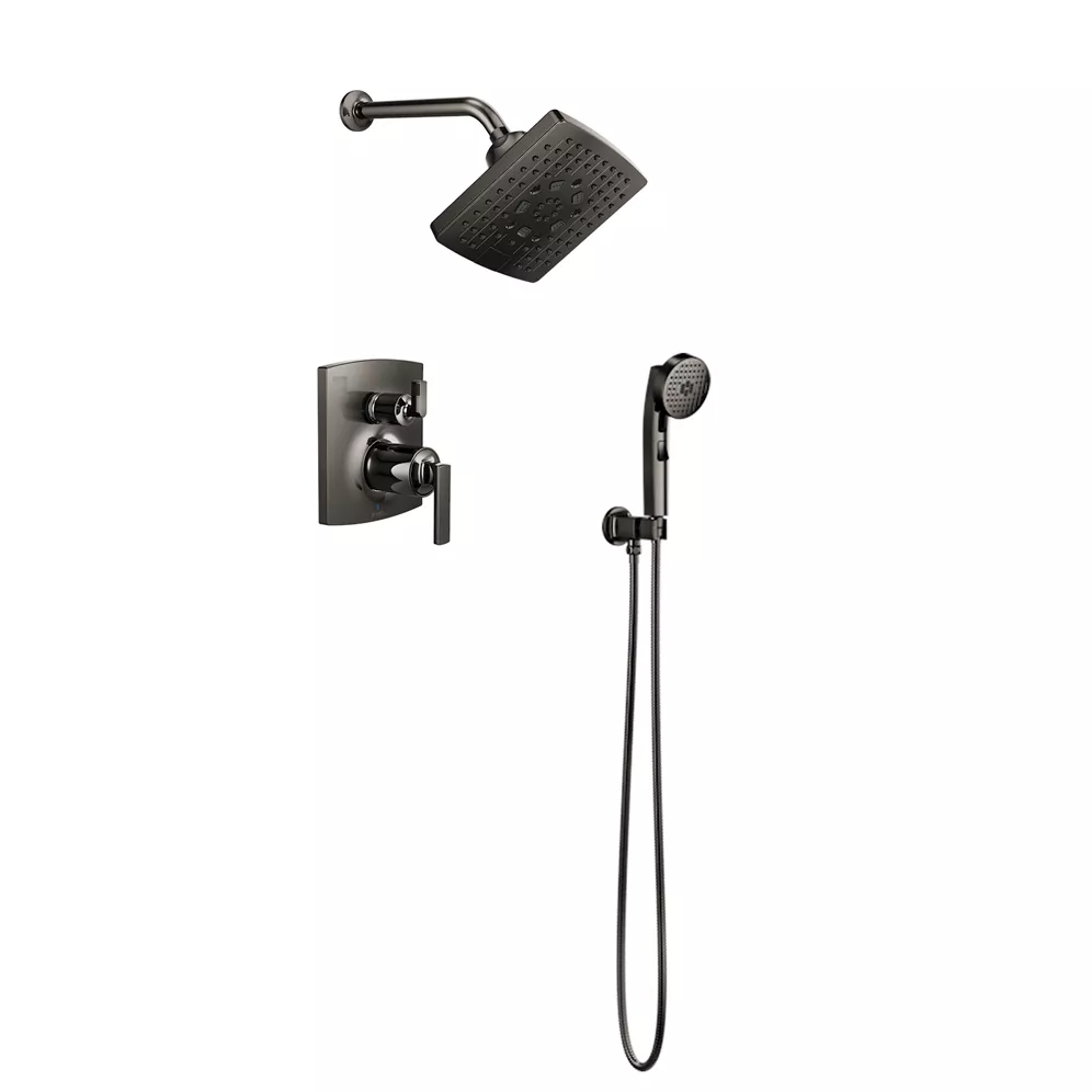 Brizo Kintsu Shower Set with 7" Wall Mounted Multi-Function Showerhead, Handheld and Diverter Trim in Black Onyx