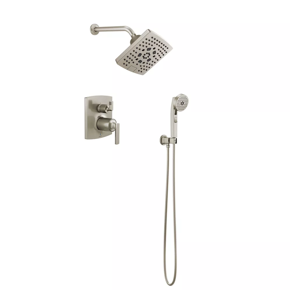 Brizo Kintsu Shower Set with 7" Wall Mounted Multi-Function Showerhead, Handheld and Diverter Trim in Luxe Nickel