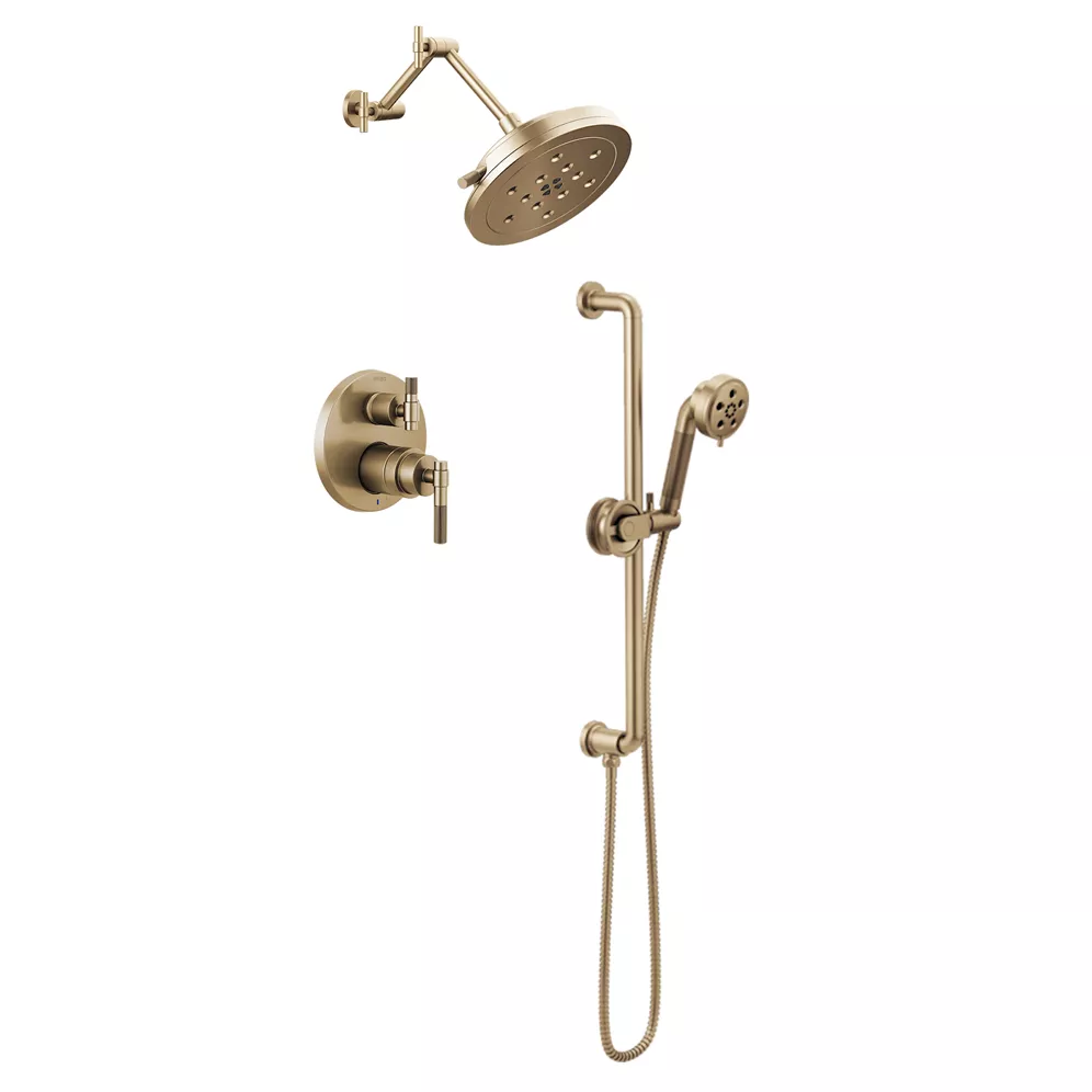 Brizo Litze Shower Set with Adjustable Shower Arm, Multi-Function Showerhead, Handheld and Diverter Trim in Luxe Gold