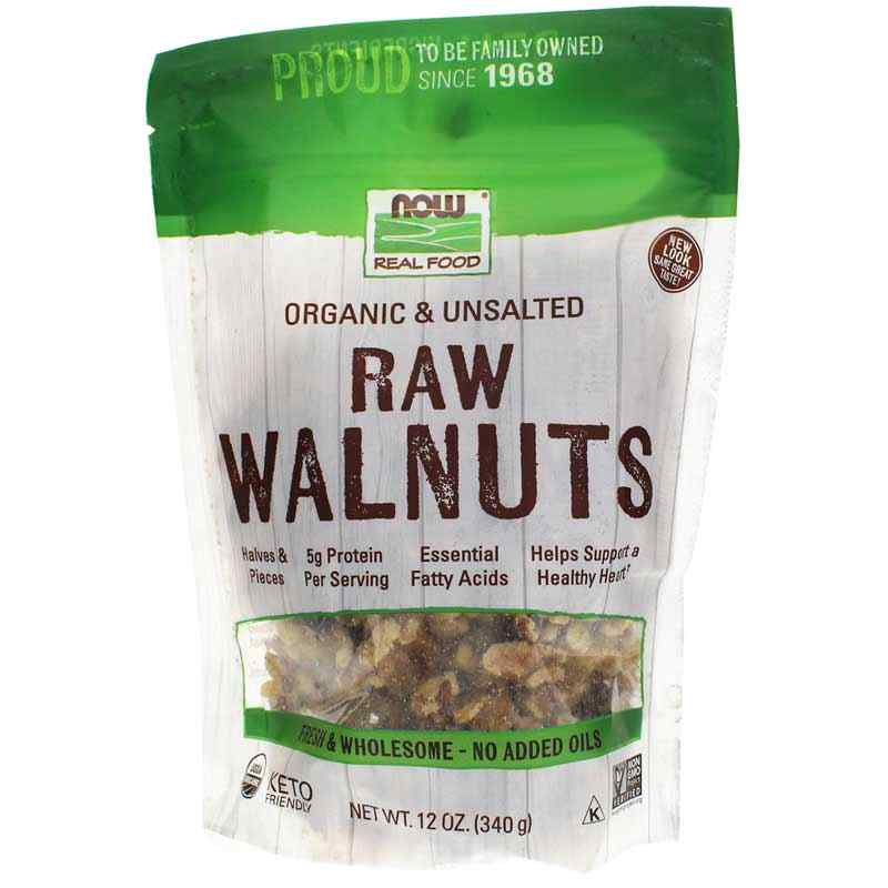 NOW Foods Organic Raw Walnuts Unsalted 12 Oz