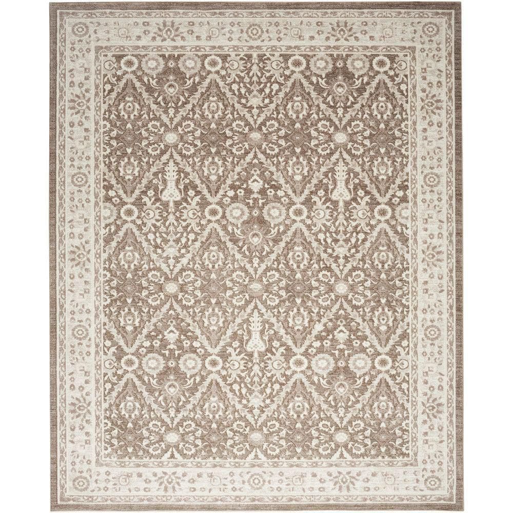 Renewed Ivory Mocha 8 ft. x 10 ft. Distressed Traditional Area Rug