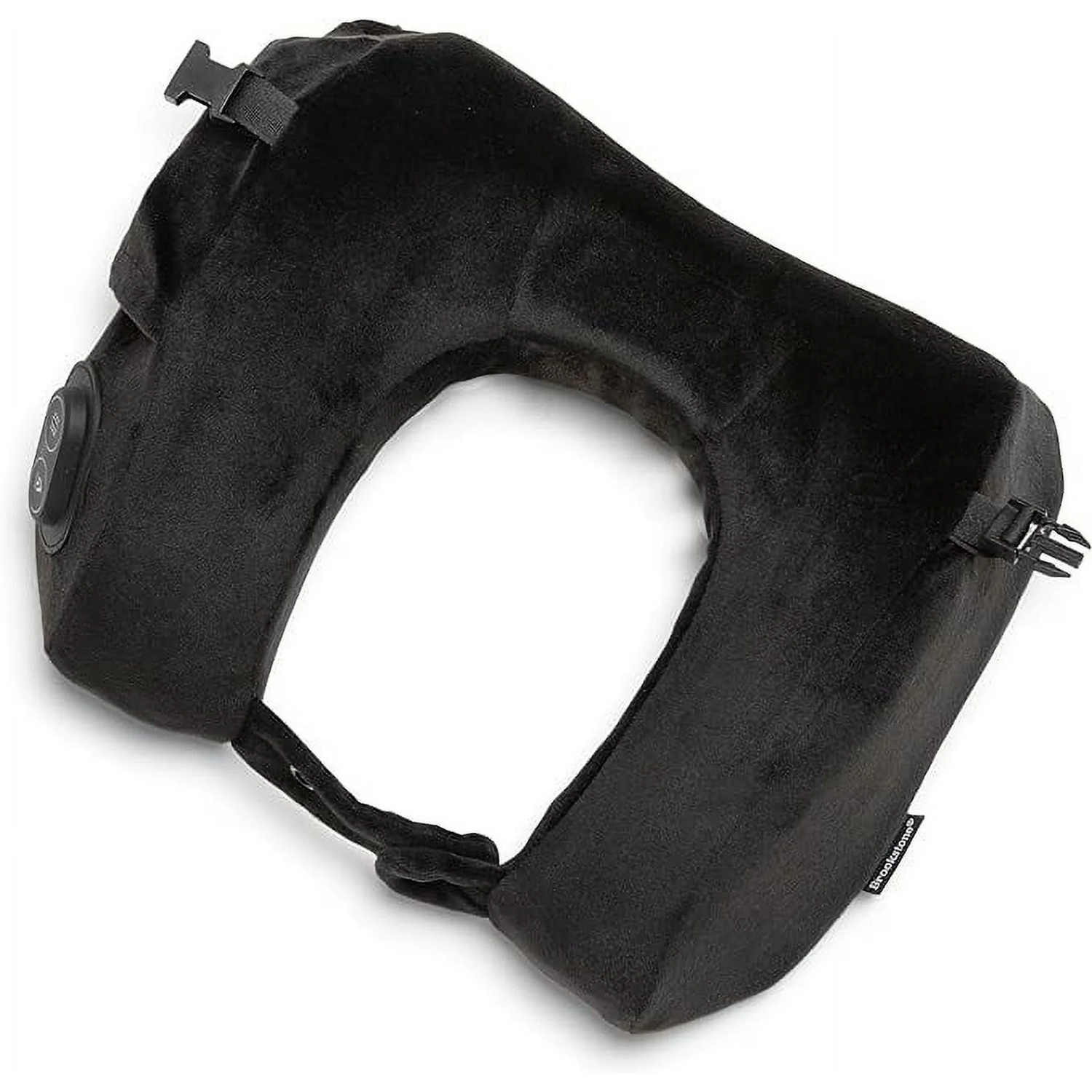 SUPPLY ACCESSORIES Brookstone USB Powered Vibration + Heating Travel Ergonomic Memory Foam Neck Pillow in Black