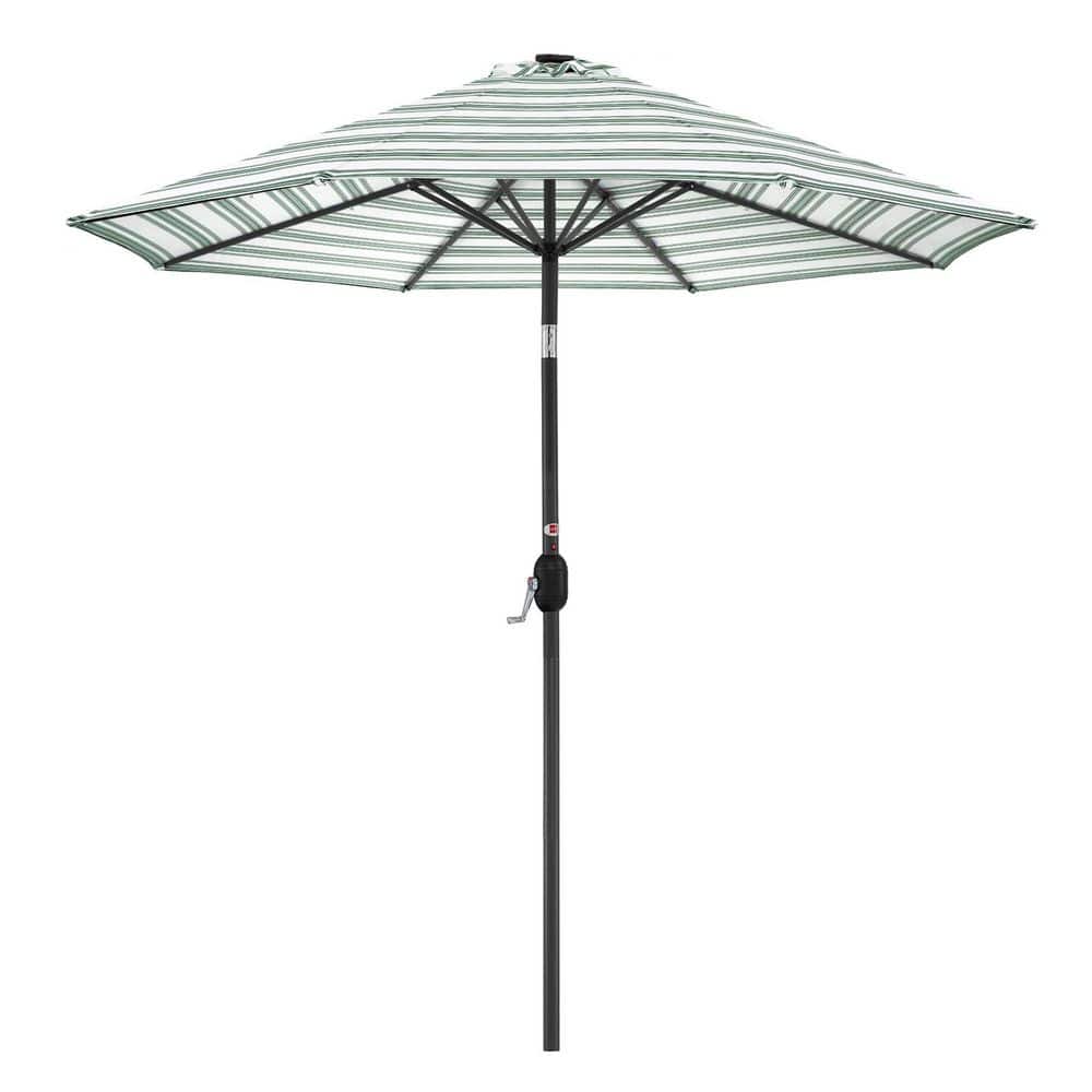 10 ft. Steel Market Solar Patio Umbrella in Striped Green with Push Button Tilt