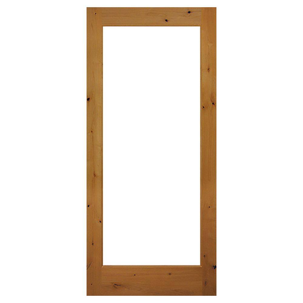 28 in. x 80 in. Solid Core Full Lite Clear Glass Ovolo Sticking Unfinished Knotty Alder Wood Interior Door Slab