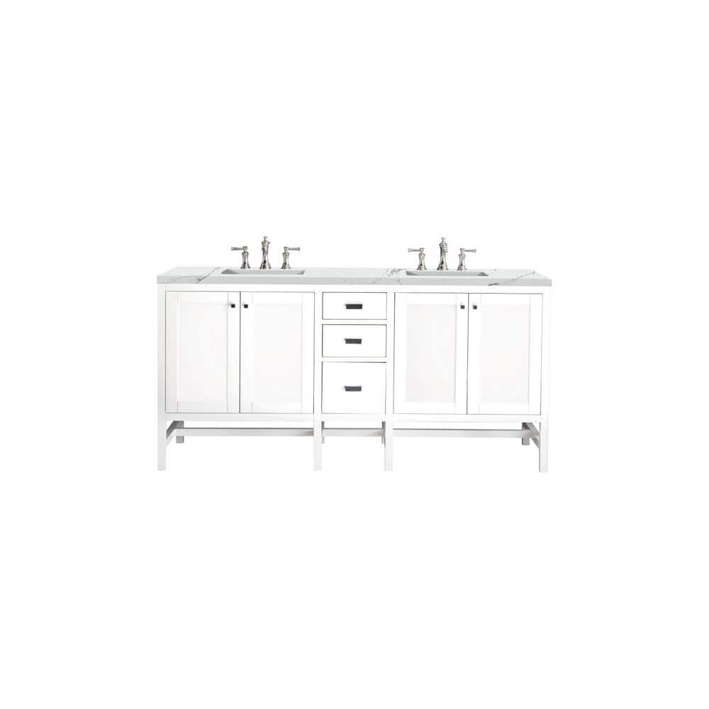 Addison 72 in. W x 23.5 in. D x 35.5 in. H Bathroom Vanity in Glossy White with Ethereal Noctis Quartz Top
