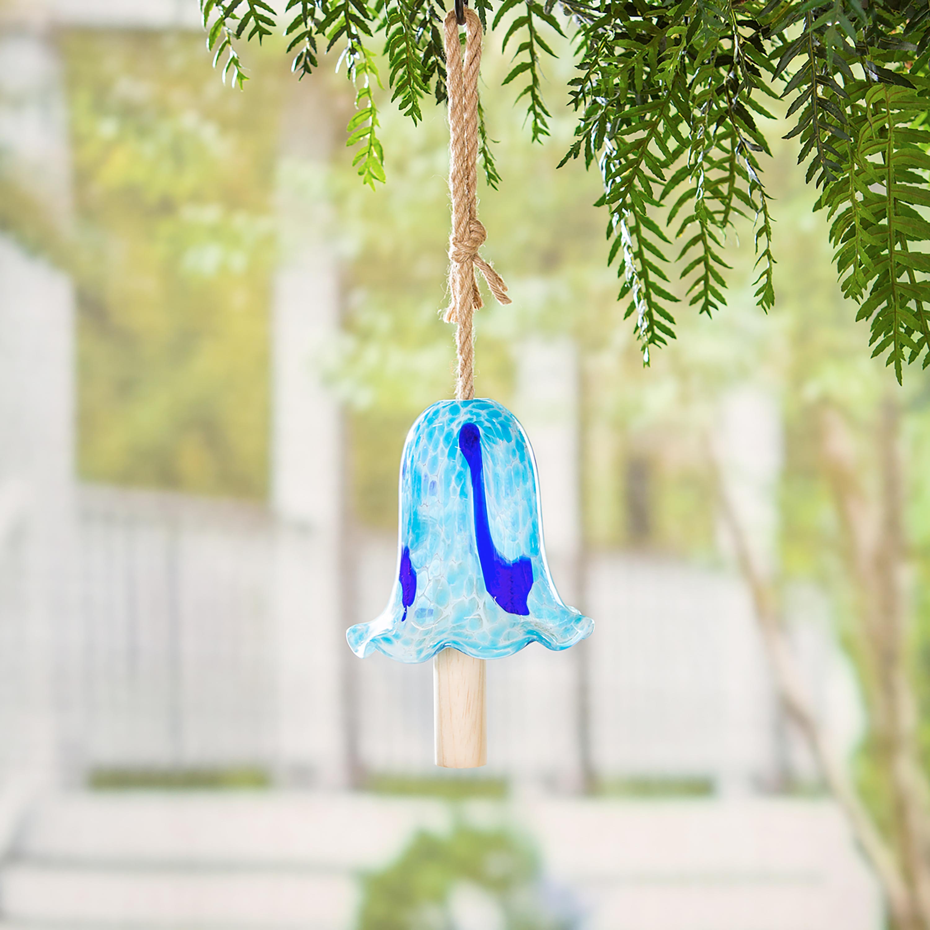 Art Glass Speckle Blue Floral Shaped Bell Chime