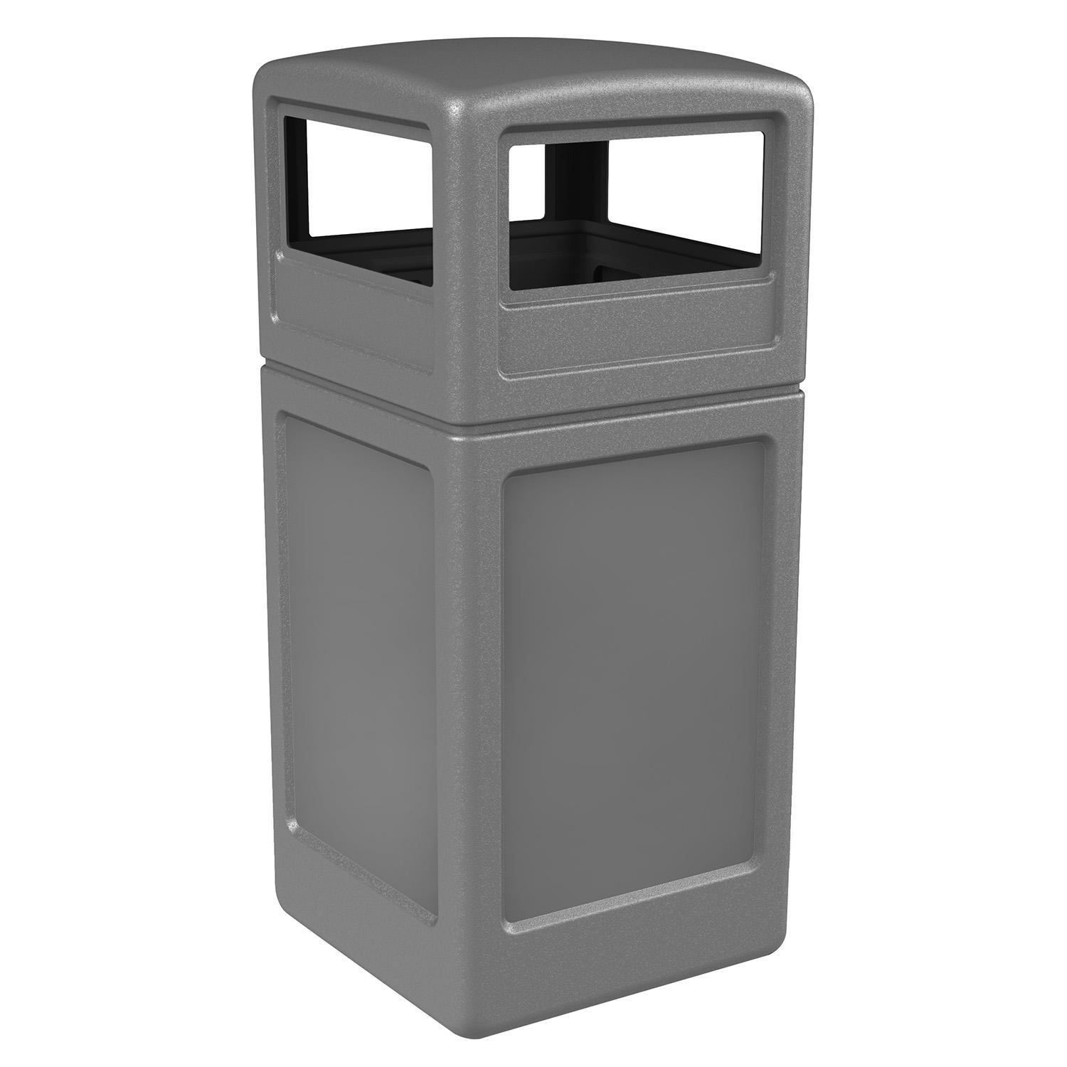 Commercial Zone Square Waste Container with Dome Lid, Polyethylene, 42-gal, Gray:- Gray