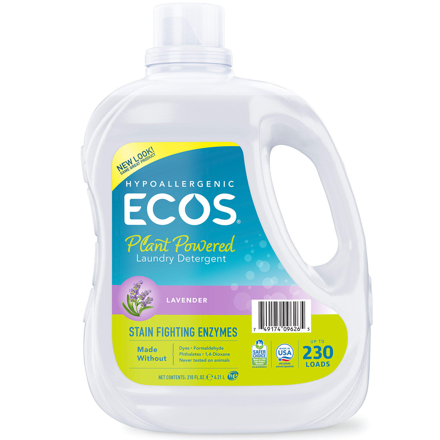 ECOS Hypoallergenic Liquid Laundry Detergent + Enzymes, Lavender Scent, 230 loads, 210 fl. oz