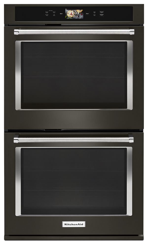 KitchenAid® Smart Oven+ 30" Double Oven w/ Powered Attachments & Printshield™ Finish in Black Stainless Steel, KODE900HBS