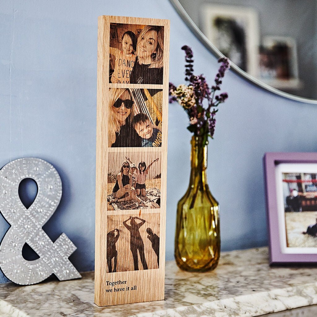 Personalised Solid Oak Wooden Photo Strip | Ideal Gift For Family & Friends Wedding, Anniversary, Birthday, New Baby, Baby Shower