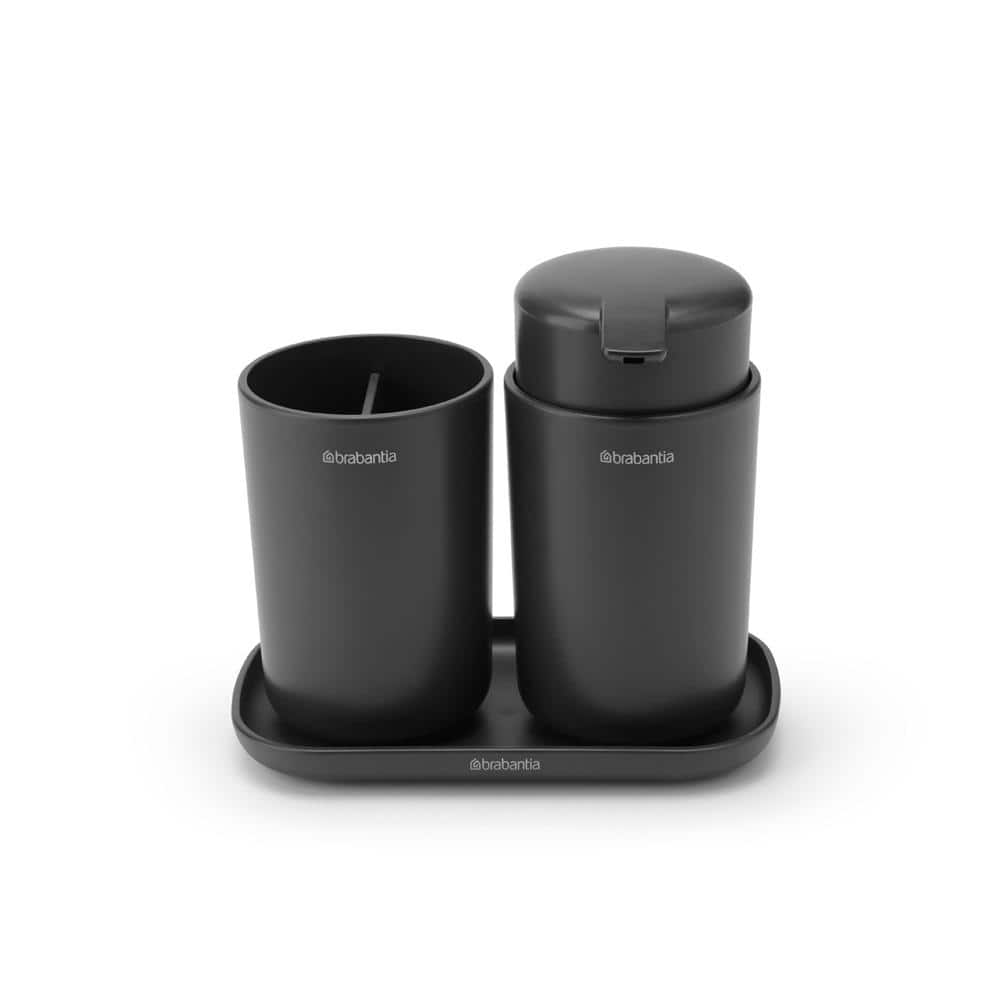 ReNew 3-Piece Bathroom Accessory Set with Soap Pump, Toothbrush Holder and Tray in Gray