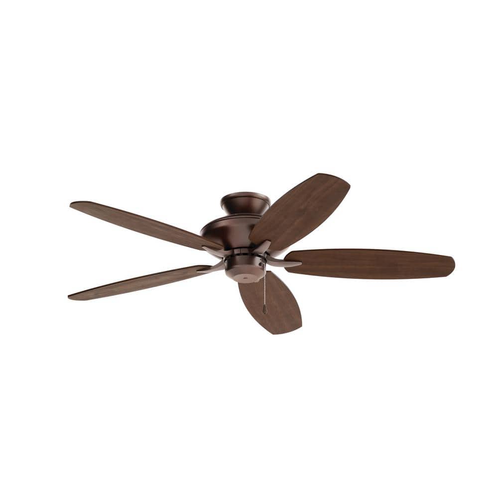Renew 52 in. Indoor Oil Brushed Bronze Dual Mount Ceiling Fan with Pull Chain for Bedrooms or Living Rooms