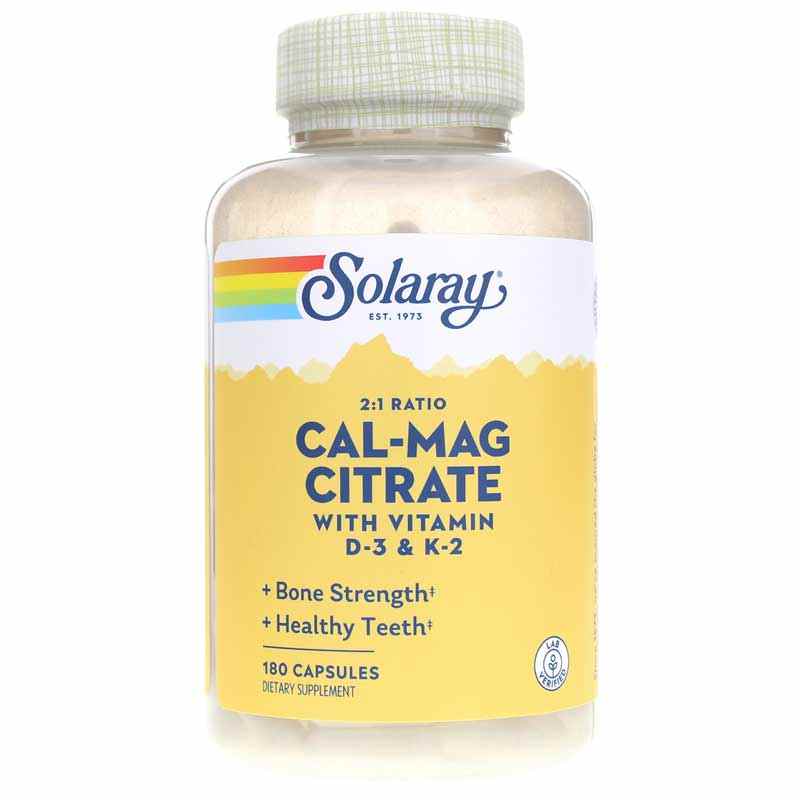 Solaray Cal-Mag Citrate 2:1 Ratio plus Vitamins D-3 & K-2 180 Capsules