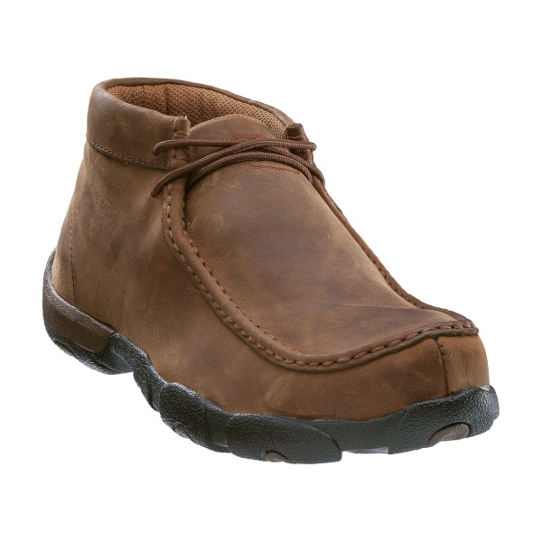 Twisted X Steel Toe Chukka Driving Mocs for Men - Distressed Saddle - 11.5M