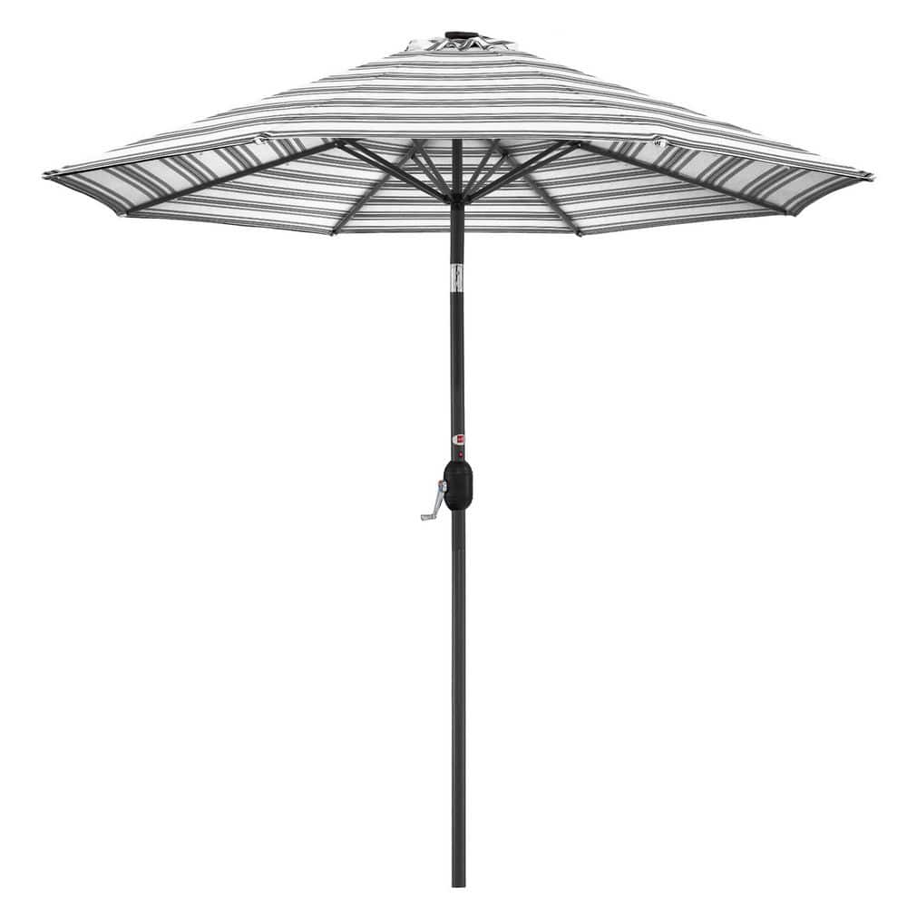 10 ft. Steel Market Solar Patio Umbrella in Striped Black with Push Button Tilt