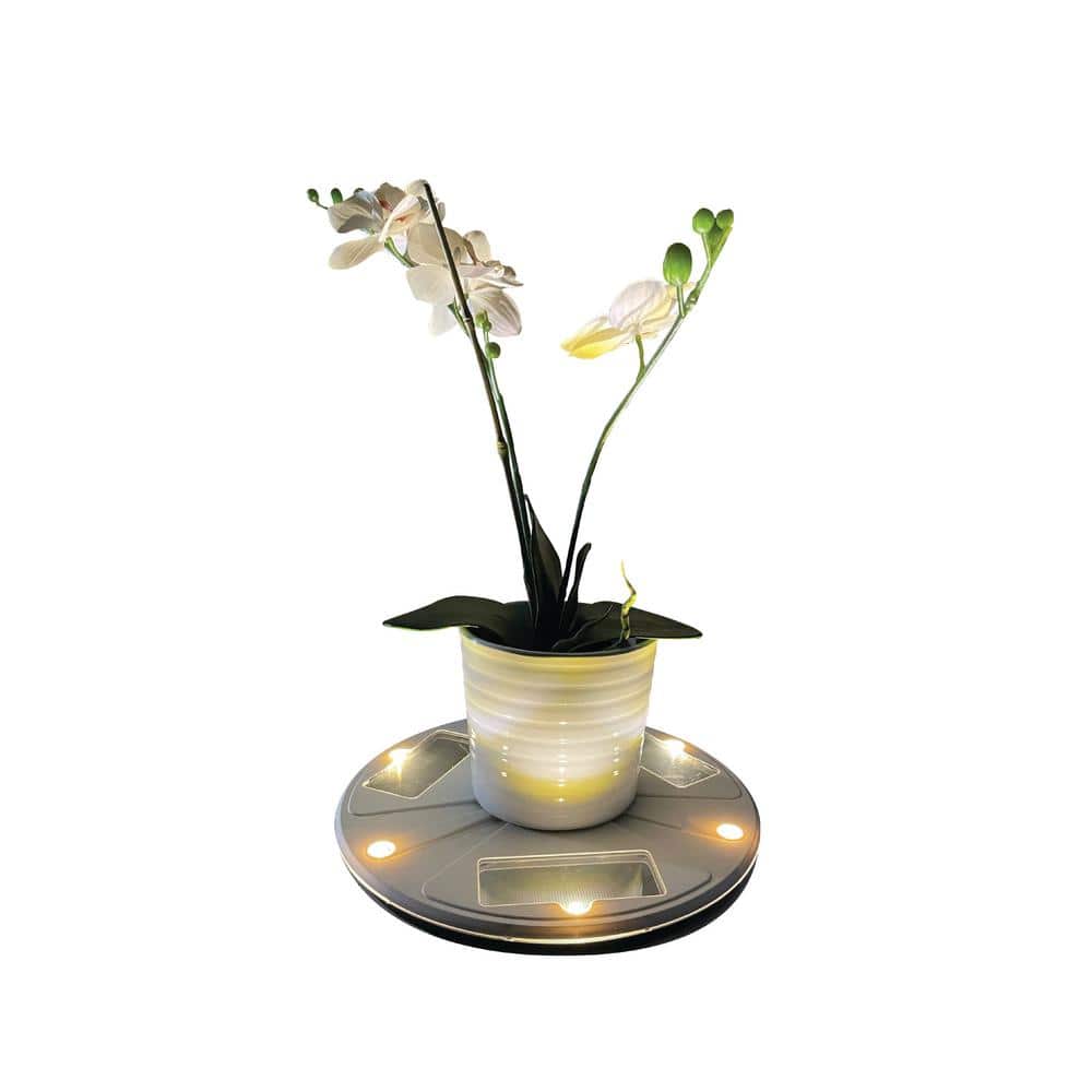 10.5 in. Outdoor Flower Planter Solar Pot Base Stand Light With Uplight Accent for Deck Pathway Patio and Walkway