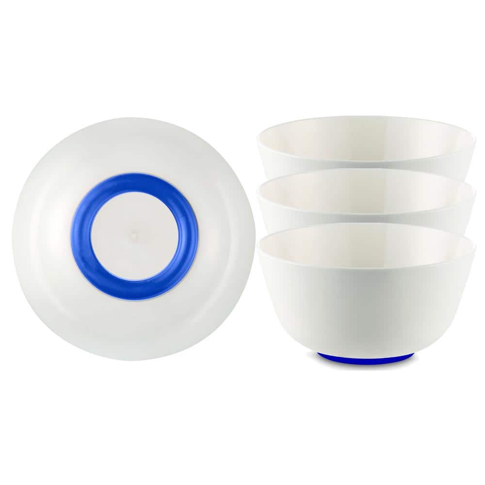 25 oz. 5 in. White with Klein-Blue Base PBT Palm Non-Slip Cereal Bowl (Set of 4)